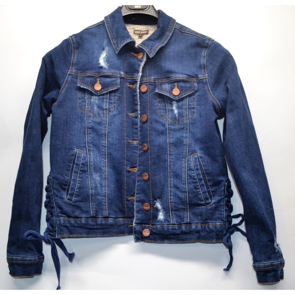 Dear John Women's Small Blue Denim Cotton Blend Jean Jacket Sherpa Lined (G3)